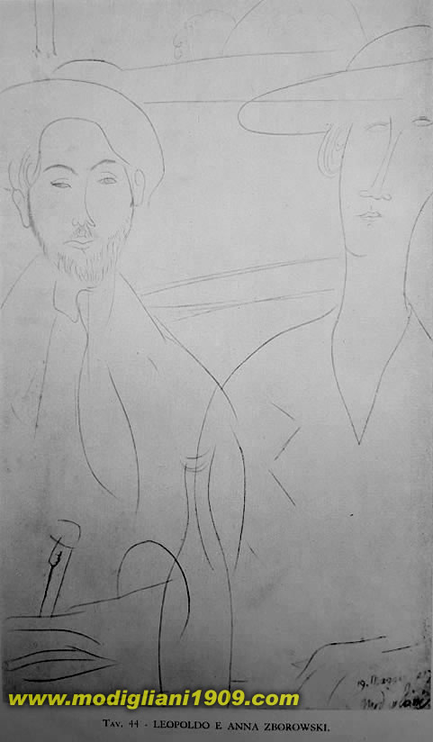 LEOPOLDO E ANNA ZBOROWSKI (Tav. 44)
Disegno, matita nera su carta (0,42x0,25). Firmato in basso a destra e datato: 19 maggio 1917
Londra, Collez. Sir Leigh Ashton.
