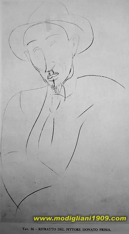 RITRATTO DEL PITTORE DONATO FRISIA (Tav. 46).
Disegno, matita nera su carta (043X0,25). 1919 Milano, Prop. Donato Frisia.
Esp. alla Biennale di Venezia del 1930
