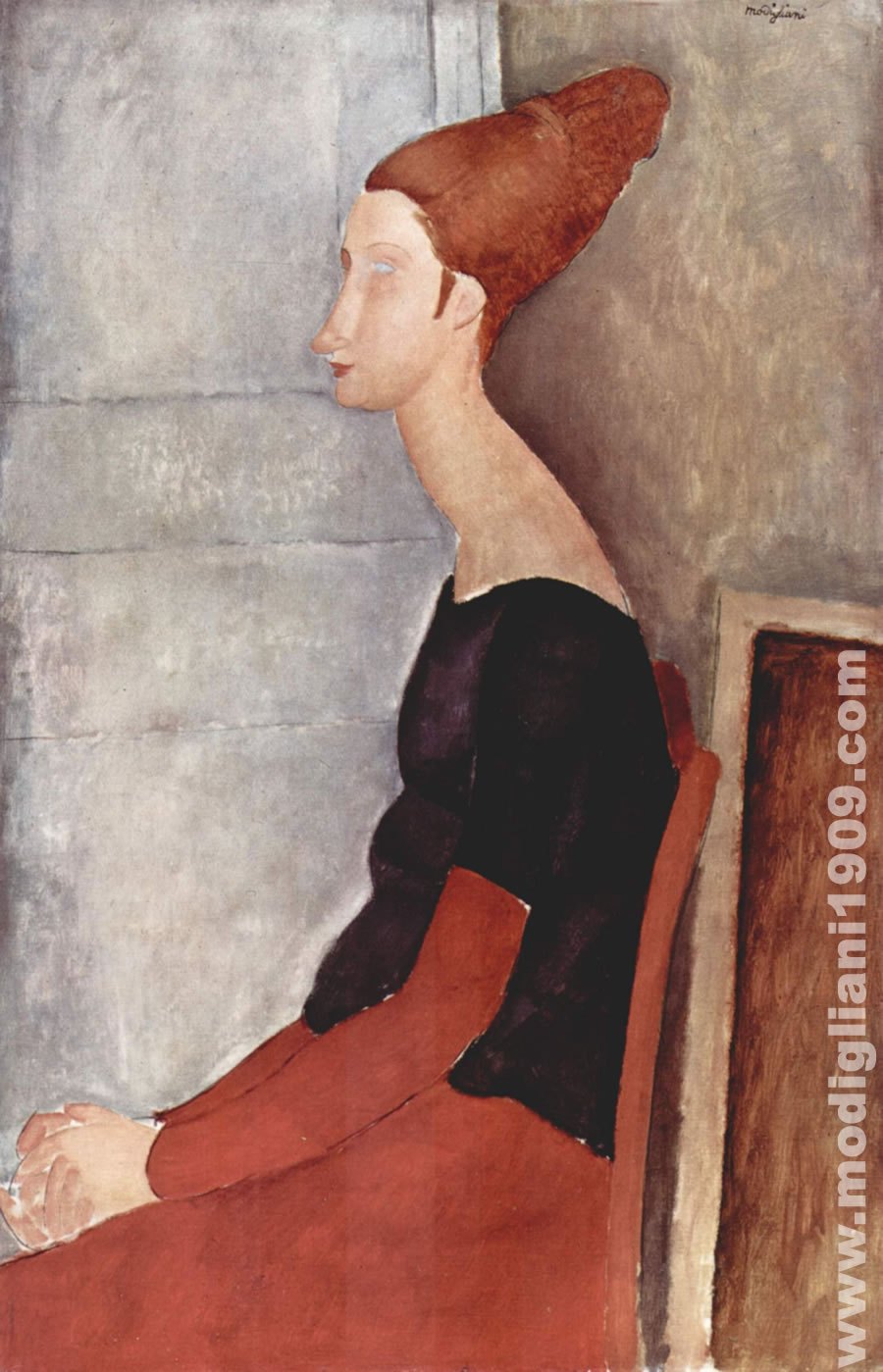Amedeo Modigliani - Jeanne Hébuterne seduta di profilo con vestito scuro 1918