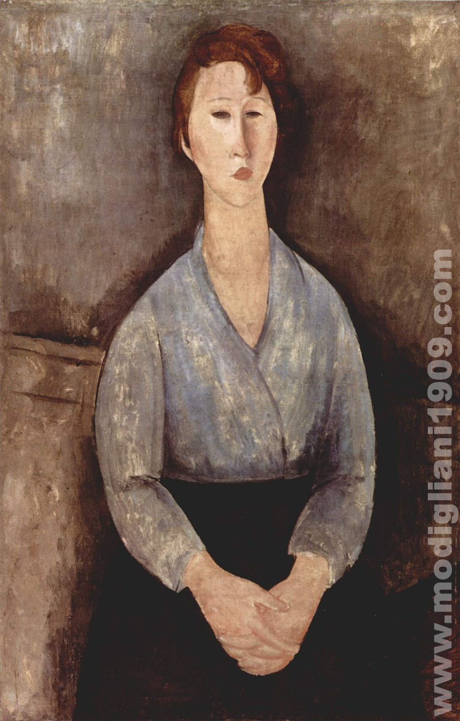 Amedeo Modigliani - Giovane donna seduta con camicia azzurra 1919