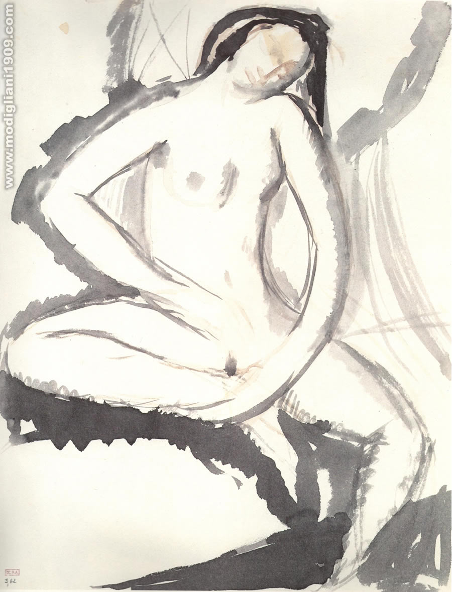 La piccoloa Jeanne nuda, seduta su un letto