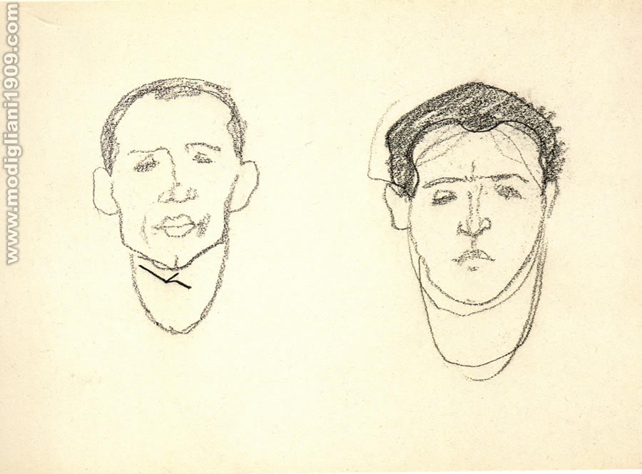 Due teste maschili tra cui un autoritratto di Amedeo Modigliani