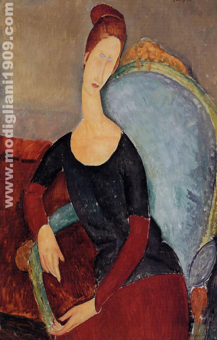 Jeanne Hébuterne seduta in una poltrona a braccioli Amedeo Modigliani 1918