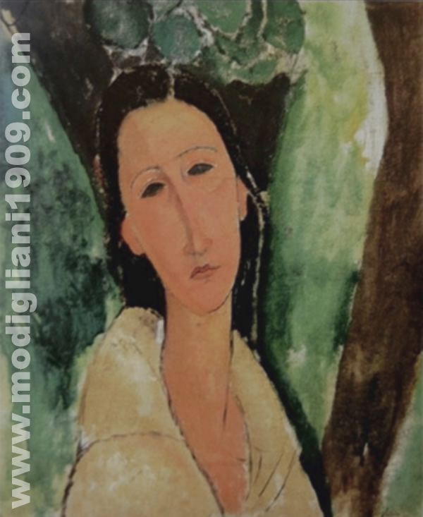 Busto di Hanka Zborowska con un albero in fondo Amedeo Modigliani 1918