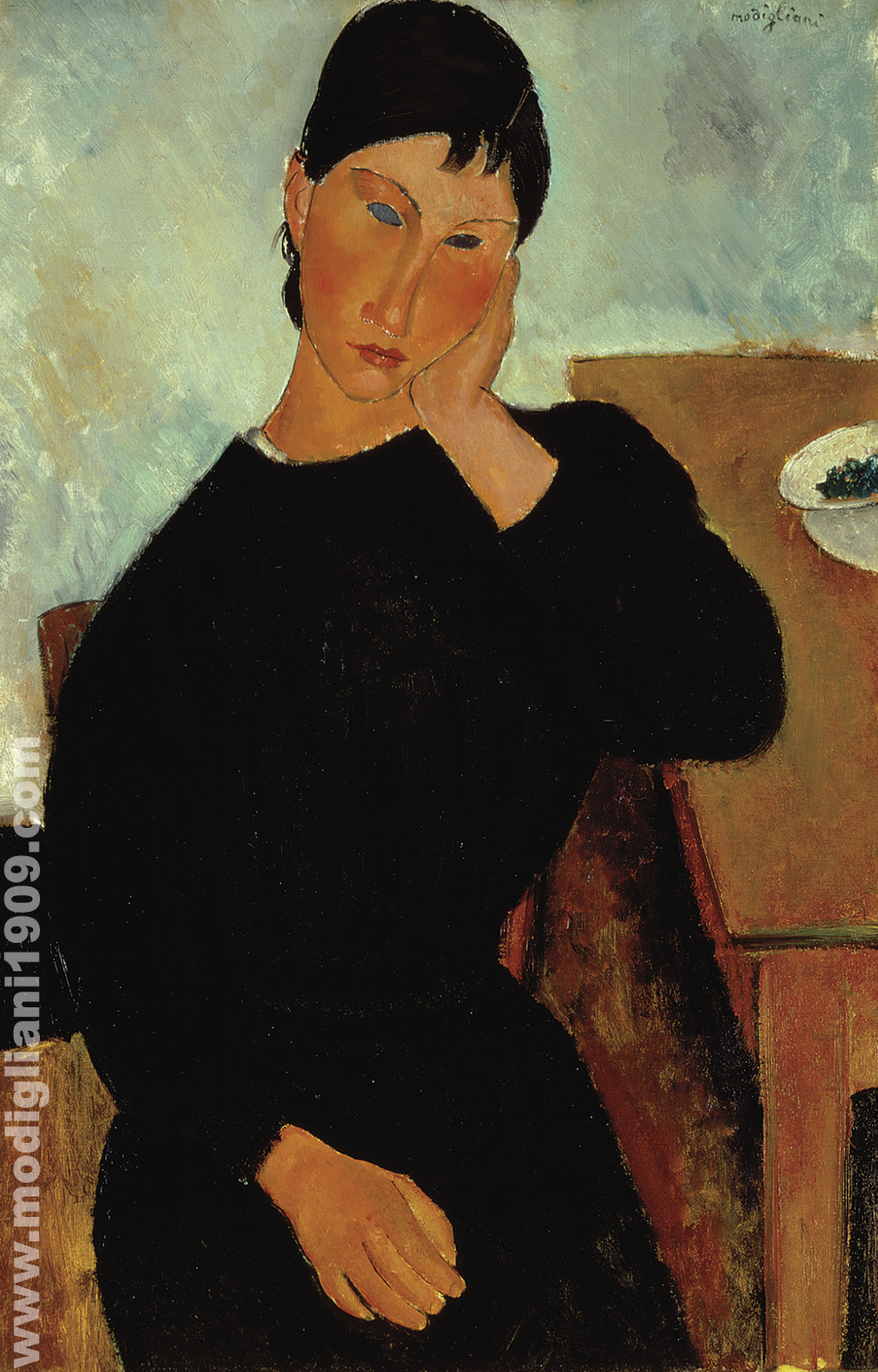 Elvira seduta appoggiata a un tavolo Amedeo Modigliani 1918
