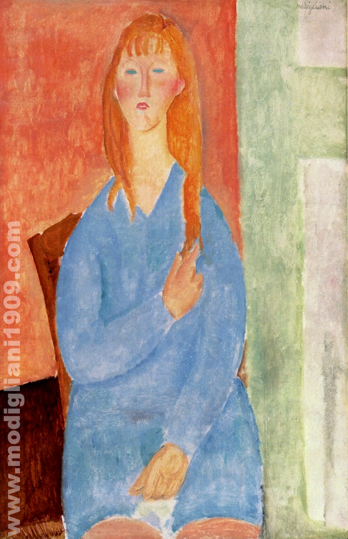 Ragazza seduta coi capelli sciolti (Ragazza in azzurro) Amedeo Modigliani 1919