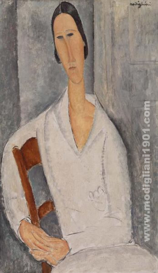 Hanka Zborowska con un braccio sulla spalliera della sedia Amedeo Modigliani 1919