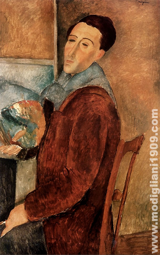 Modigliani ha lasciato un unico autoritratto, eseguito poco prima della scomparsa (non si può pensare a un presagio della fine imminente): il viso emaciato, di persona malata e stanca.