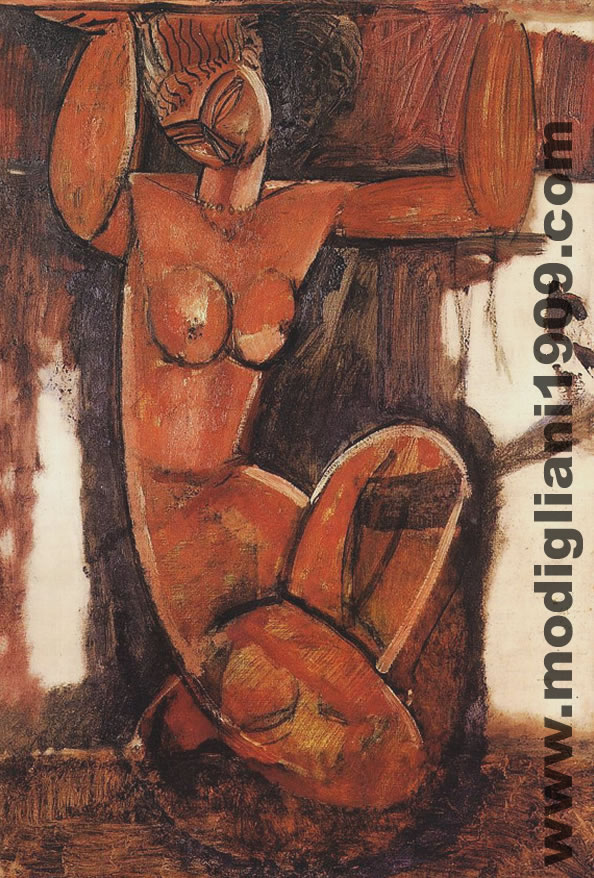 E' pensabile che le cariatidi dipinte da Modigliani siano state eseguite dopo il periodo della scultura, che termina con un'unica cariatide in pietra evidentemente allo stadio di abbozzo, e che le stesse ne siano un proseguo creativo