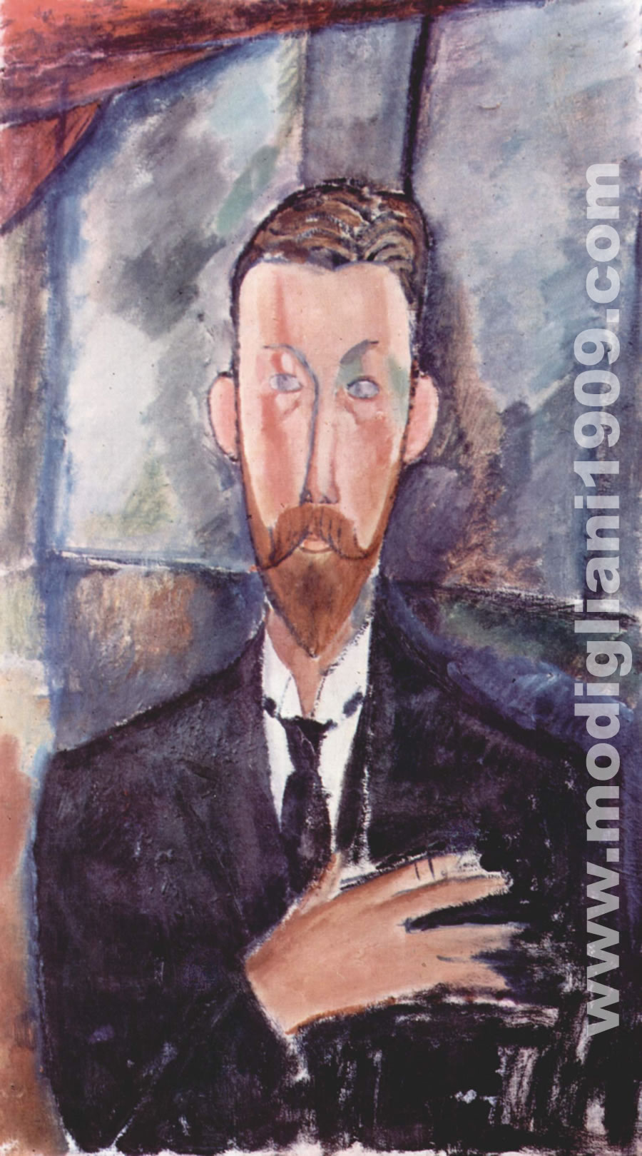 alla prima catalogazione fu citato come ritratto di Paul Alexandre davanti a una vetrata. Contrariamente agli altri ritratti eseguiti all'amico Paul, Modigliani dipinse questo senza pose. E' il primo ritratto che ricorda, per l'allungamento, le teste scolpite dall'artista.