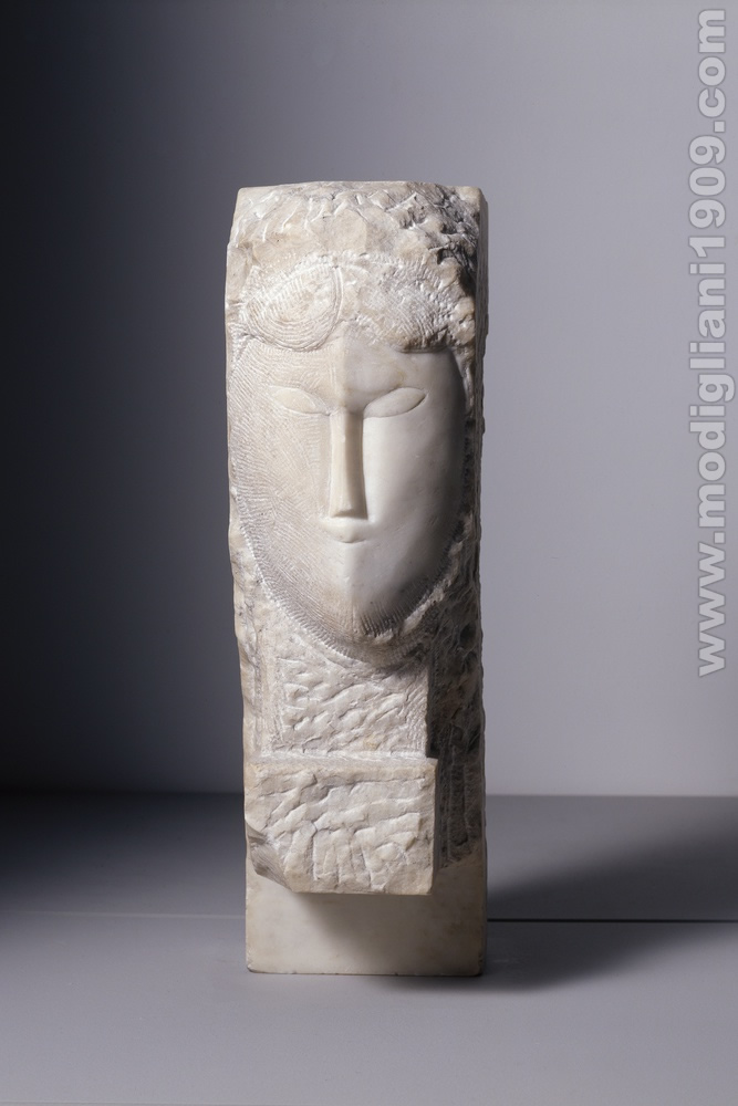 Tête de femme, Amedeo Modigliani, 1912 - 1913, marbre blanc, LaM - Lille Métropole Musée d'art moderne, d'art contemporain et d'art brut