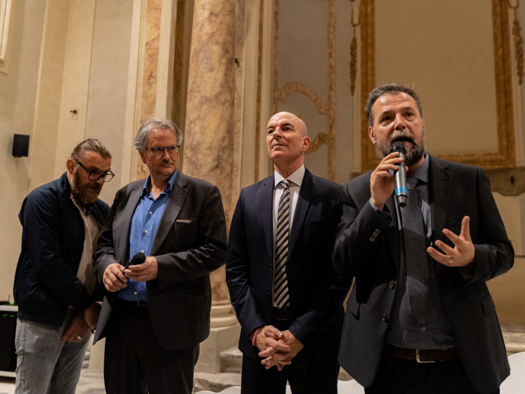 Brando Fornaciari (translator and interpreter) - Marc Restellini (curator of the exhibition) - Luca Salvetti (mayor of Livorno) - Simone Lenzi (councilor for culture)
