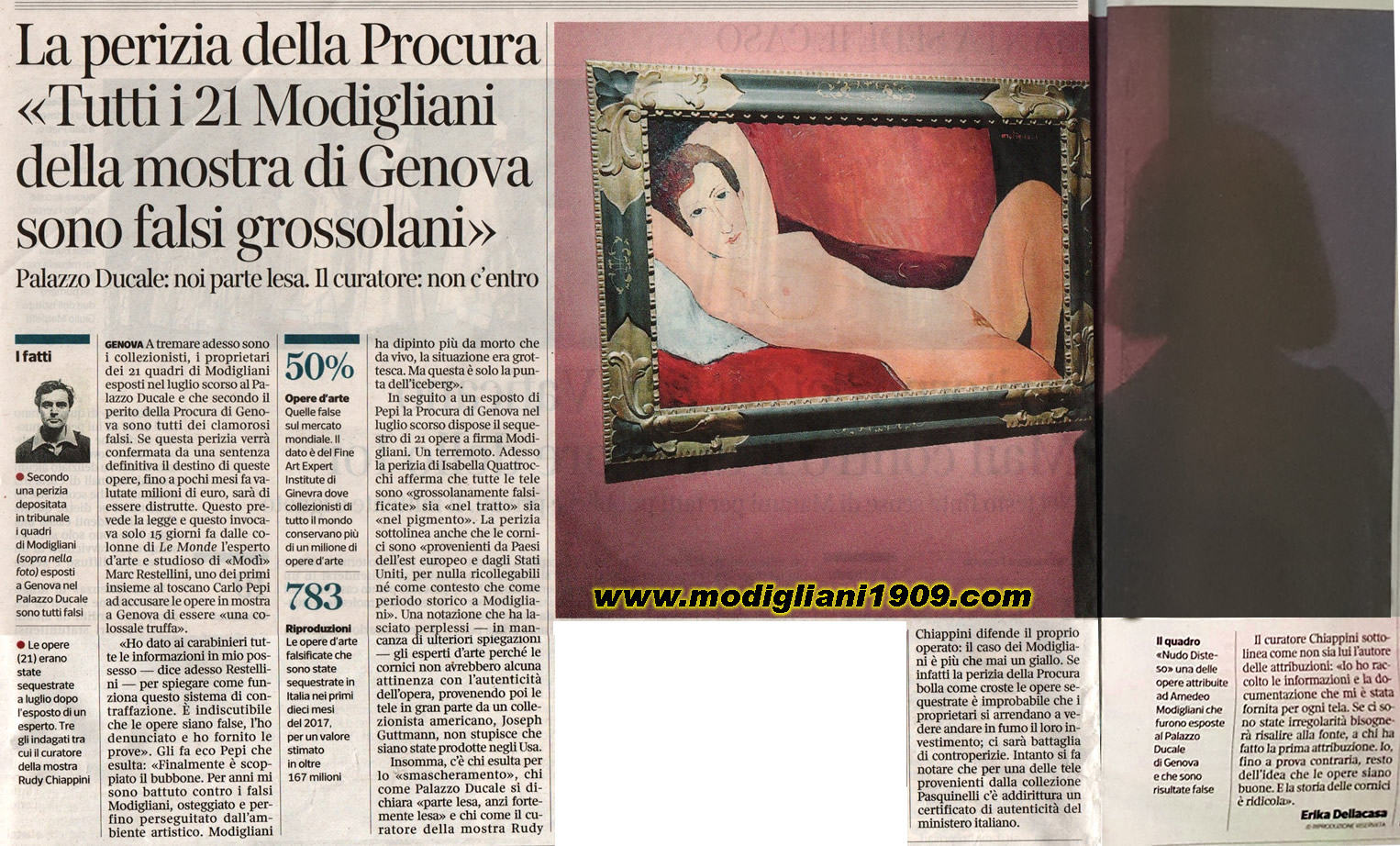 All 21 Modigliani of the Genoa exhibition are crude fake»- Il Corriere della Sera