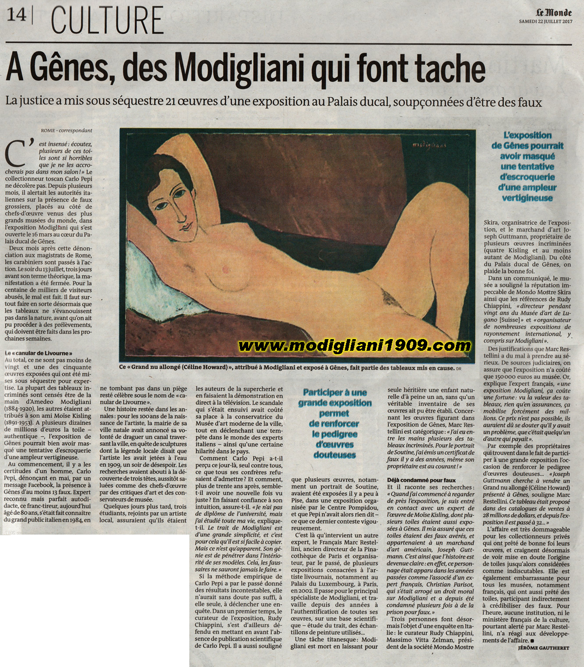 A Genova, dei Modigliani inopportuni. 
La Giustizia ha posto sotto sequestro 21 opere di una esposizione al Palazzo Ducale, sospettate di essere dei falsi.