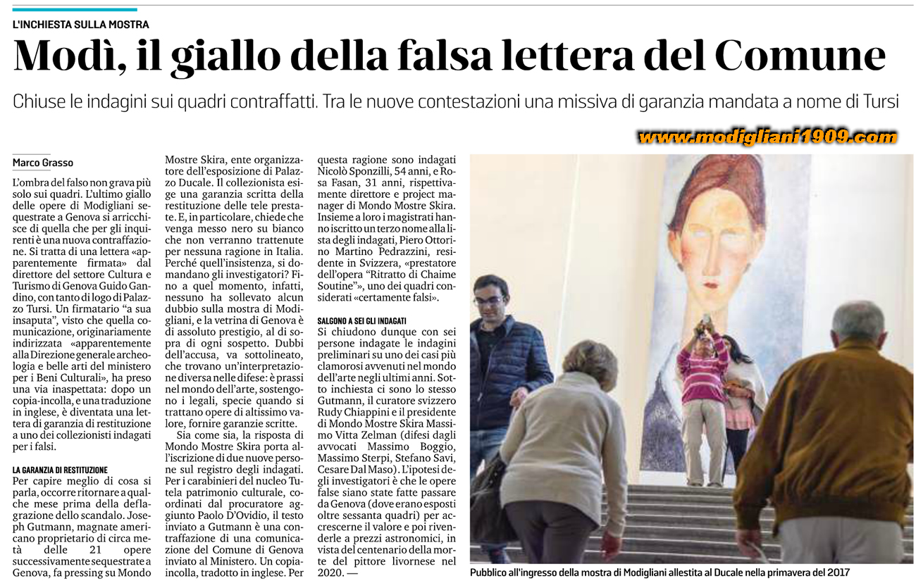 Modigliani, il giallo della falsa lettera del Comune di Genova
