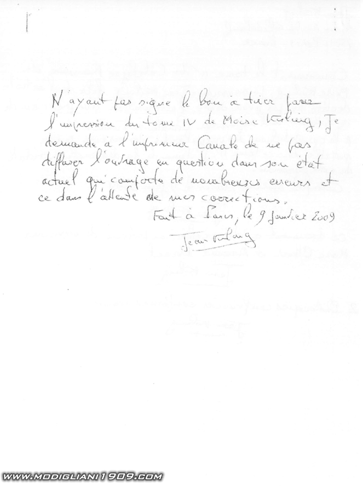Jean Kisling's document sent by Marc Ottavi to Palazzo Ducale