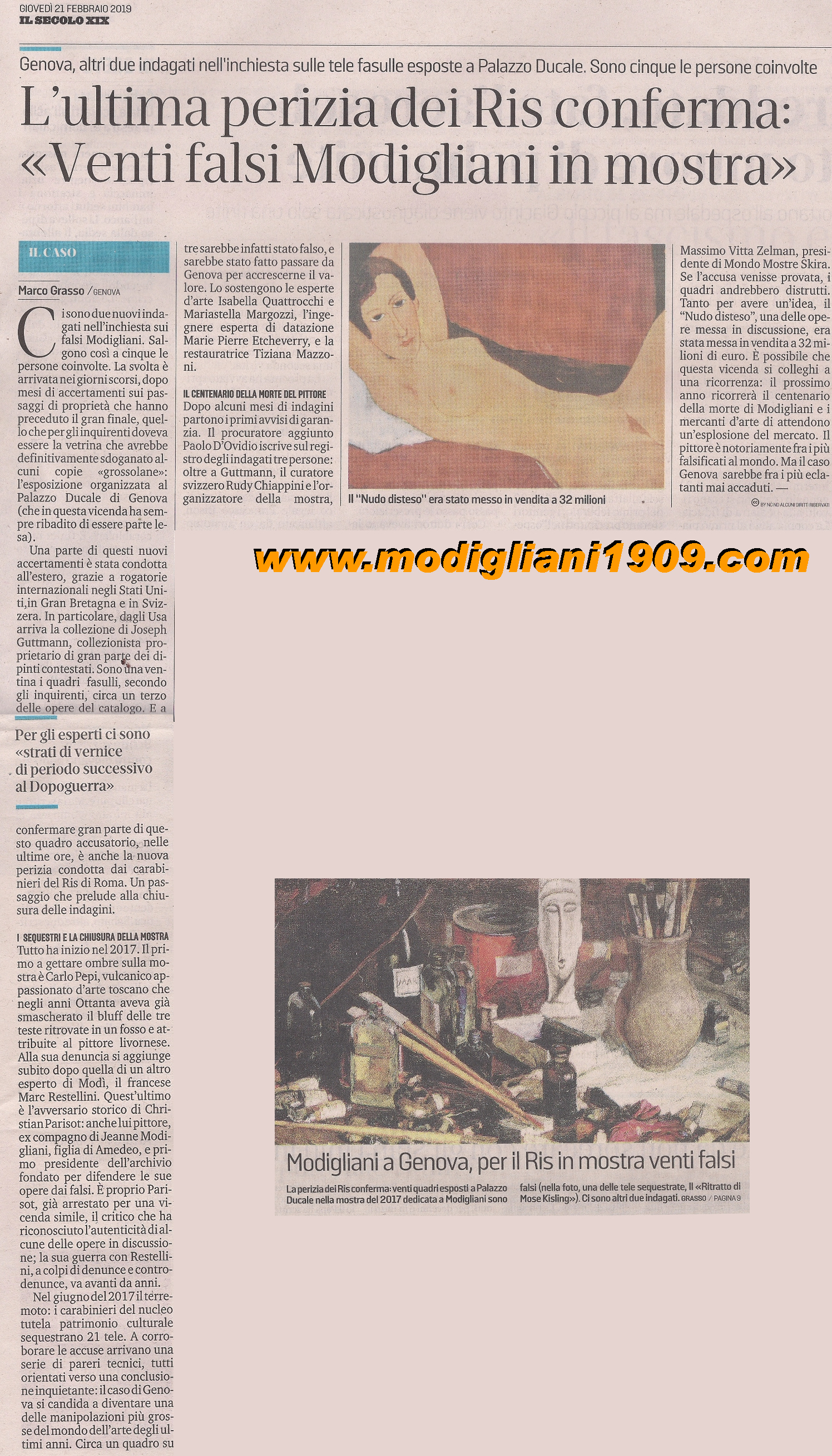 L'ultima perizia dei Ris di Roma conferma: Venti falsi Modigliani in mostra