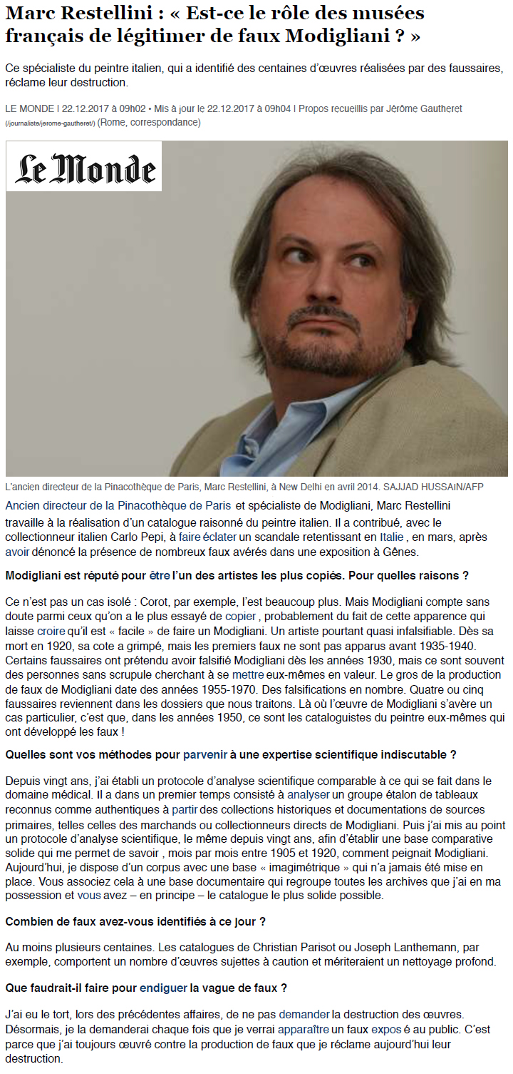 Marc Restellini : « Est-ce le rôle des musées français de légitimer de faux Modigliani ? »